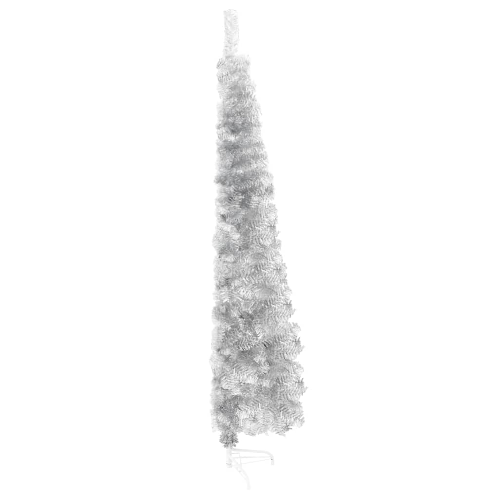 Slim Artificial Half Christmas Tree with Stand Silver 7 ft