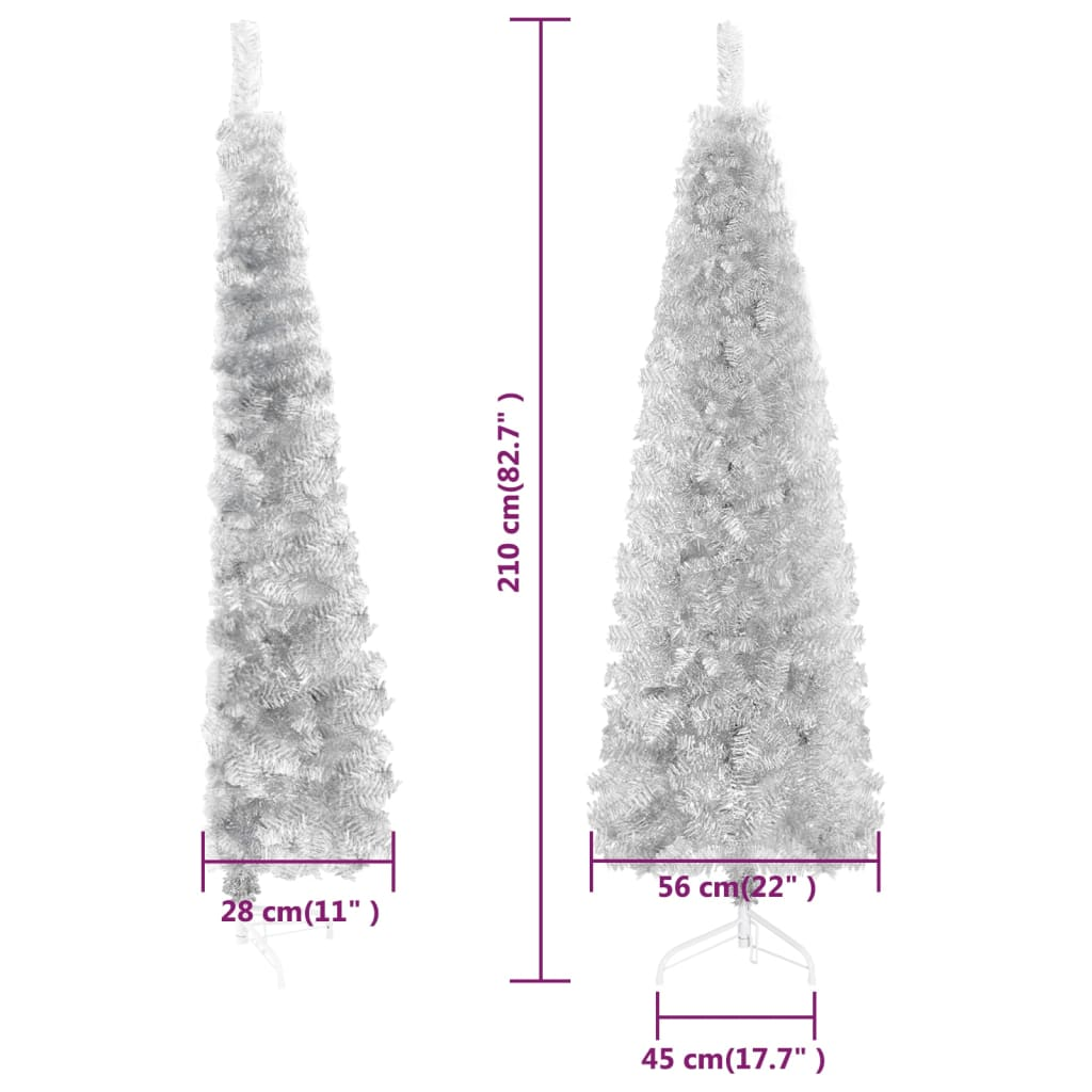 Slim Artificial Half Christmas Tree with Stand Silver 7 ft