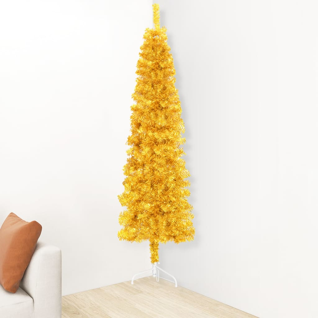 Slim Artificial Half Christmas Tree with Stand Gold 8 ft