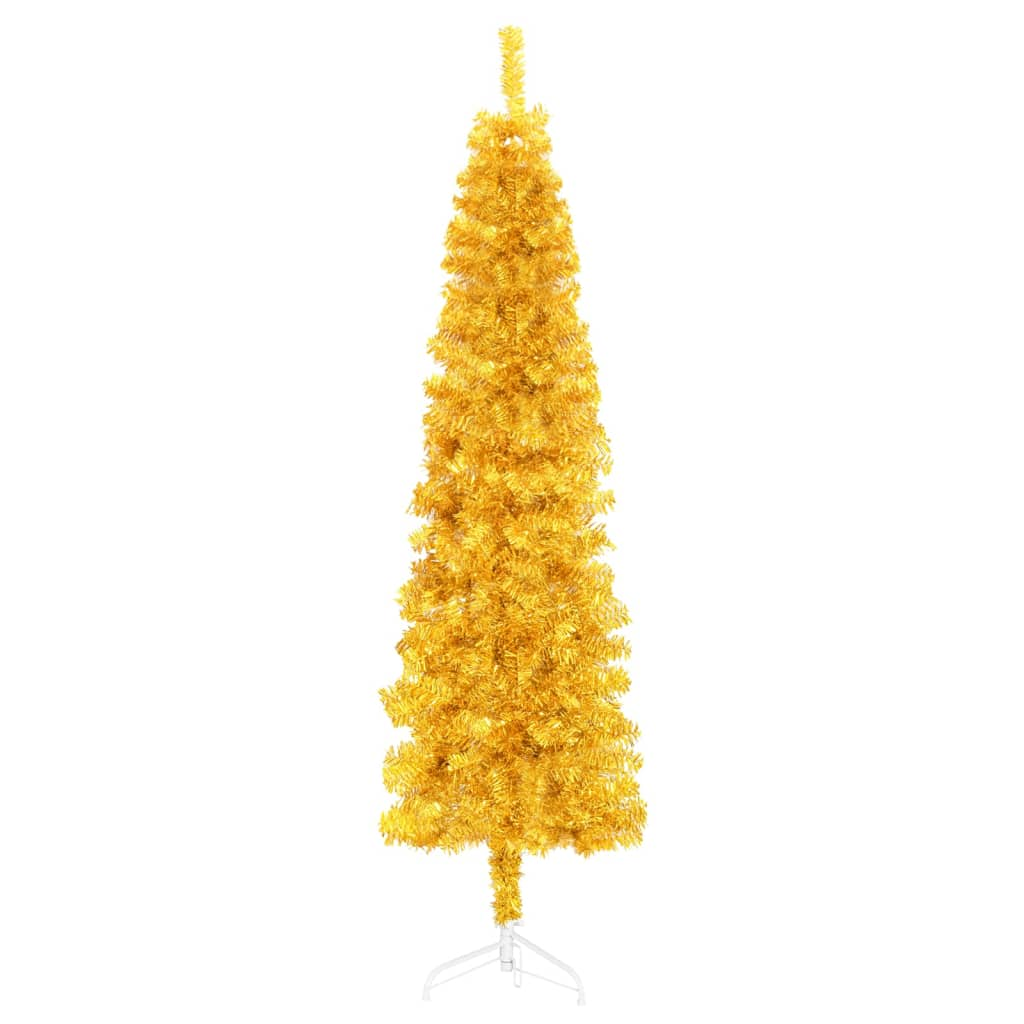 Slim Artificial Half Christmas Tree with Stand Gold 8 ft