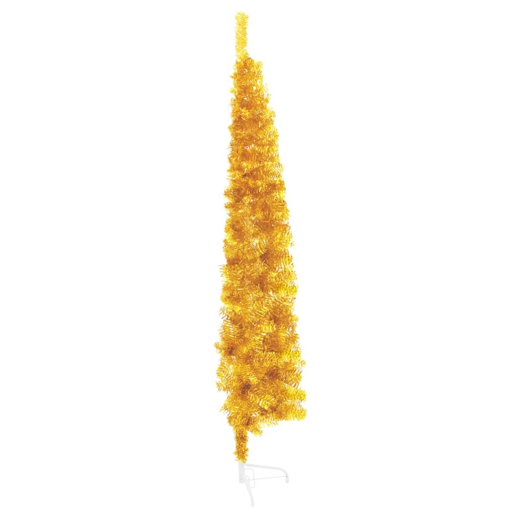 Slim Artificial Half Christmas Tree with Stand Gold 8 ft