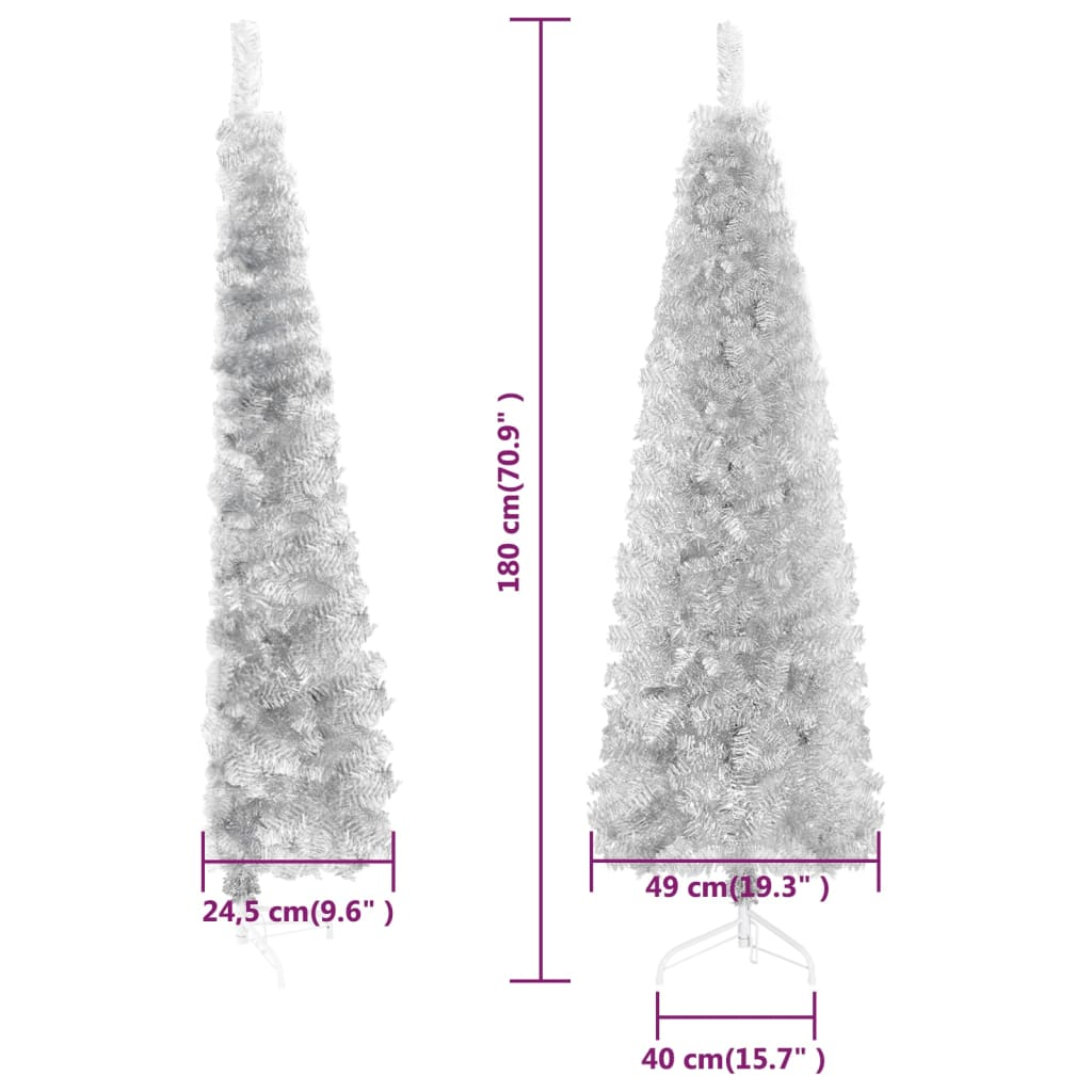 Slim Artificial Half Christmas Tree with Stand Silver 6 ft