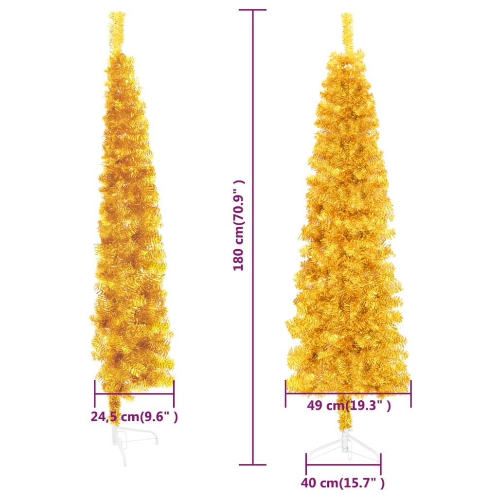 Slim Artificial Half Christmas Tree with Stand Gold 6 ft