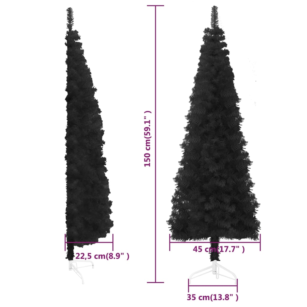 Slim Artificial Half Christmas Tree with Stand Black 5 ft