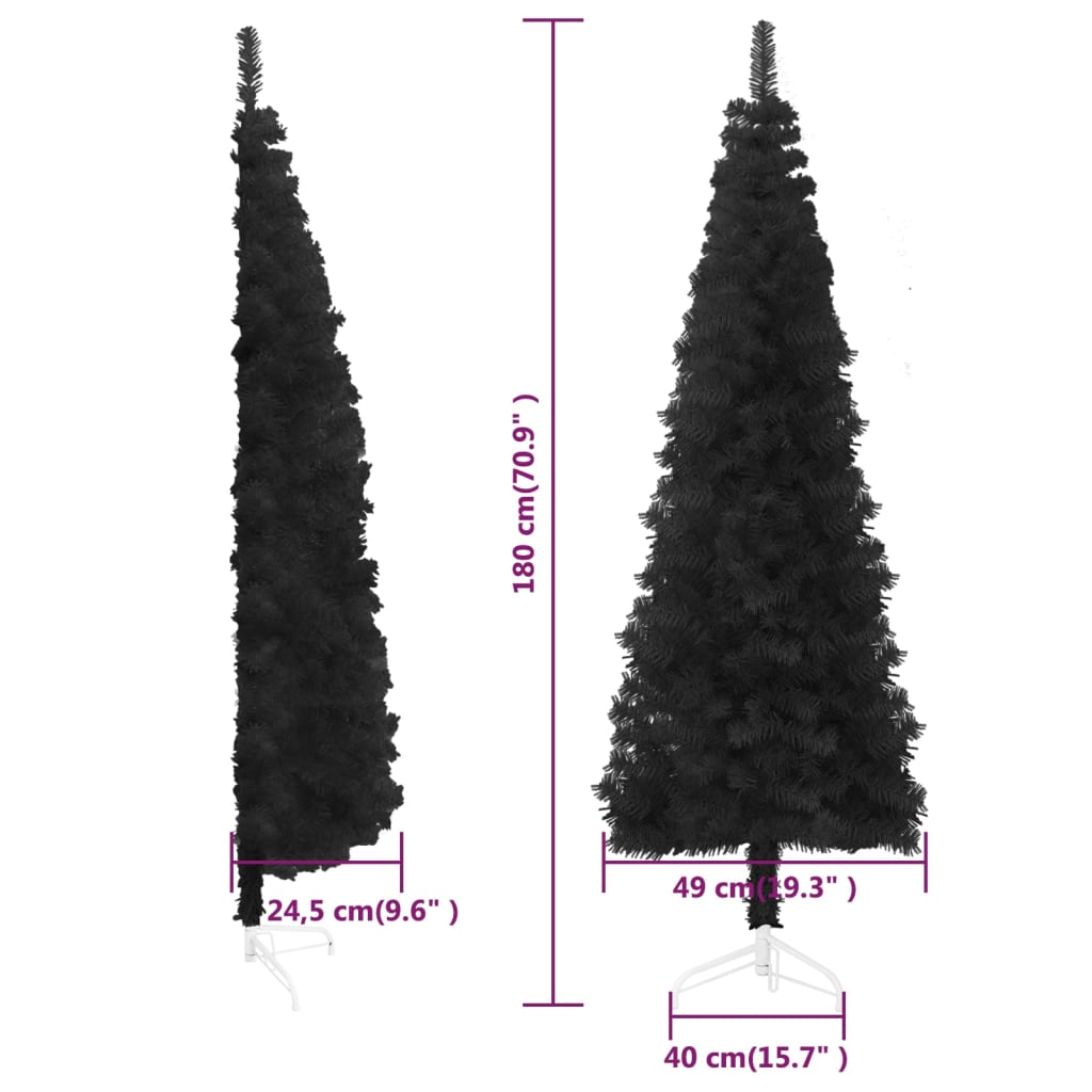 Slim Artificial Half Christmas Tree with Stand Black 6 ft