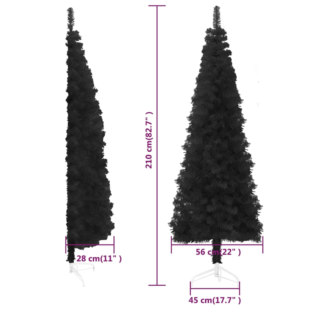 Slim Artificial Half Christmas Tree with Stand Black 7 ft