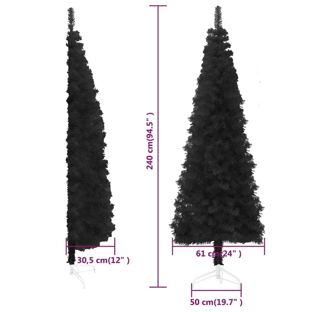 Slim Artificial Half Christmas Tree with Stand Black 8 ft