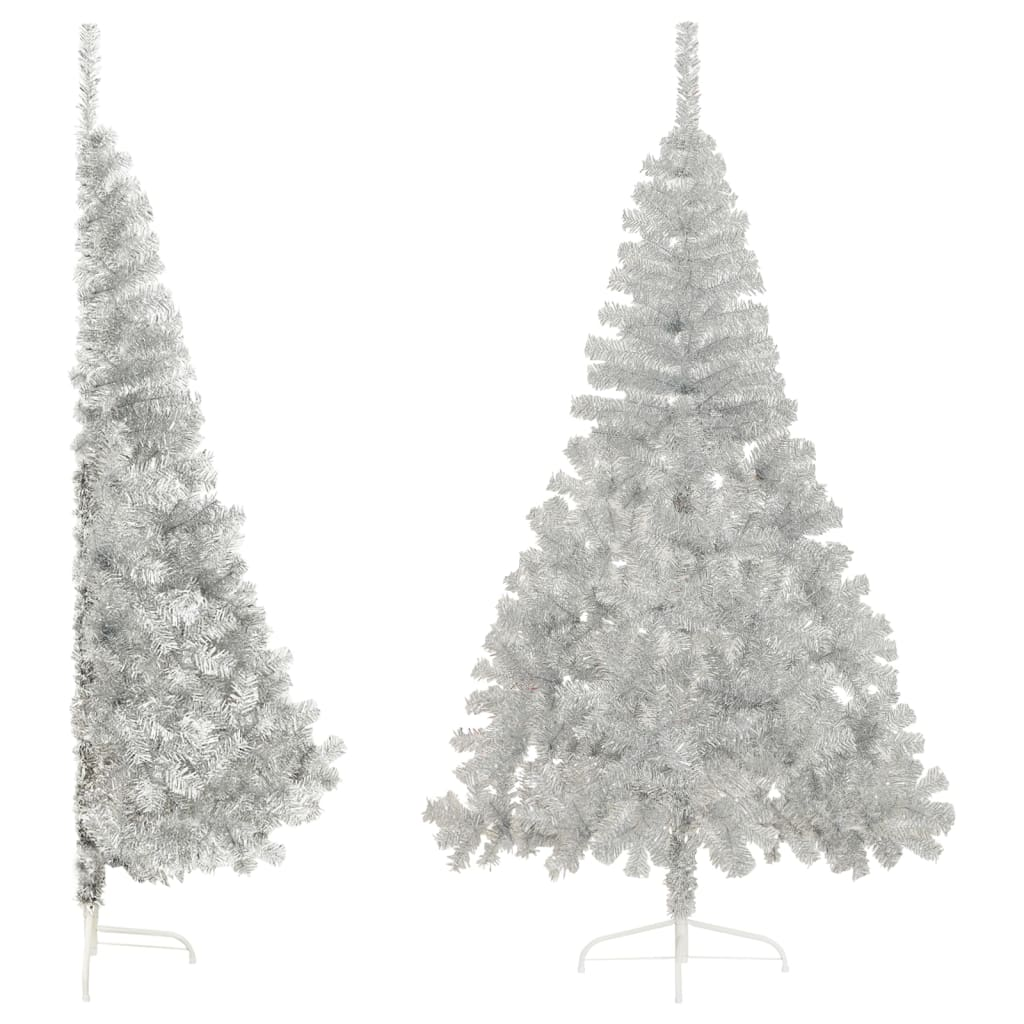 Artificial Half Christmas Tree with Stand Silver 8 ft PET