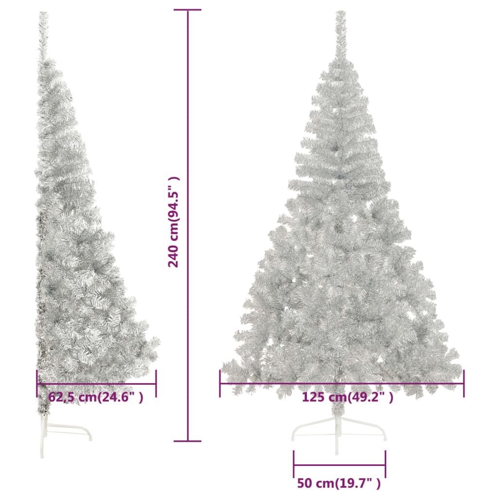 Artificial Half Christmas Tree with Stand Silver 8 ft PET