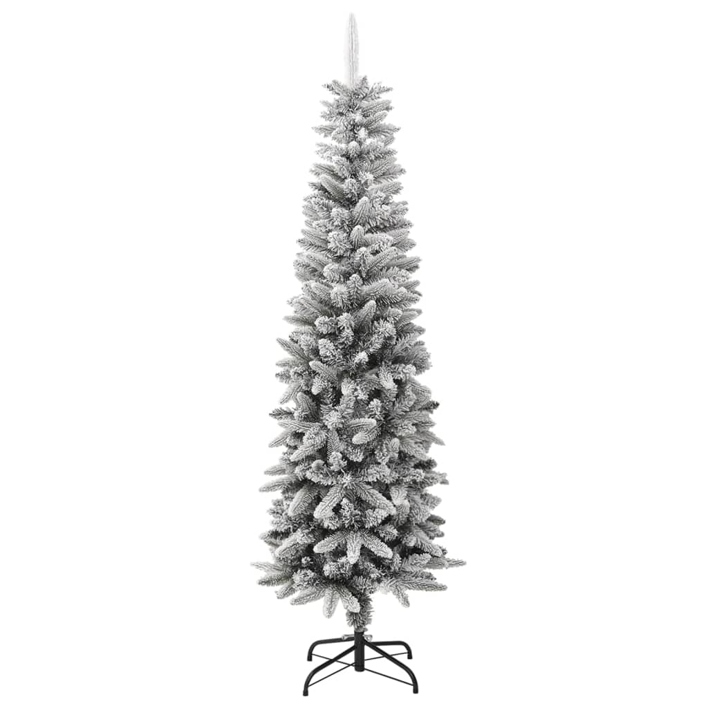 Artificial Slim Christmas Tree with Flocked Snow 6 ft PVC&PE