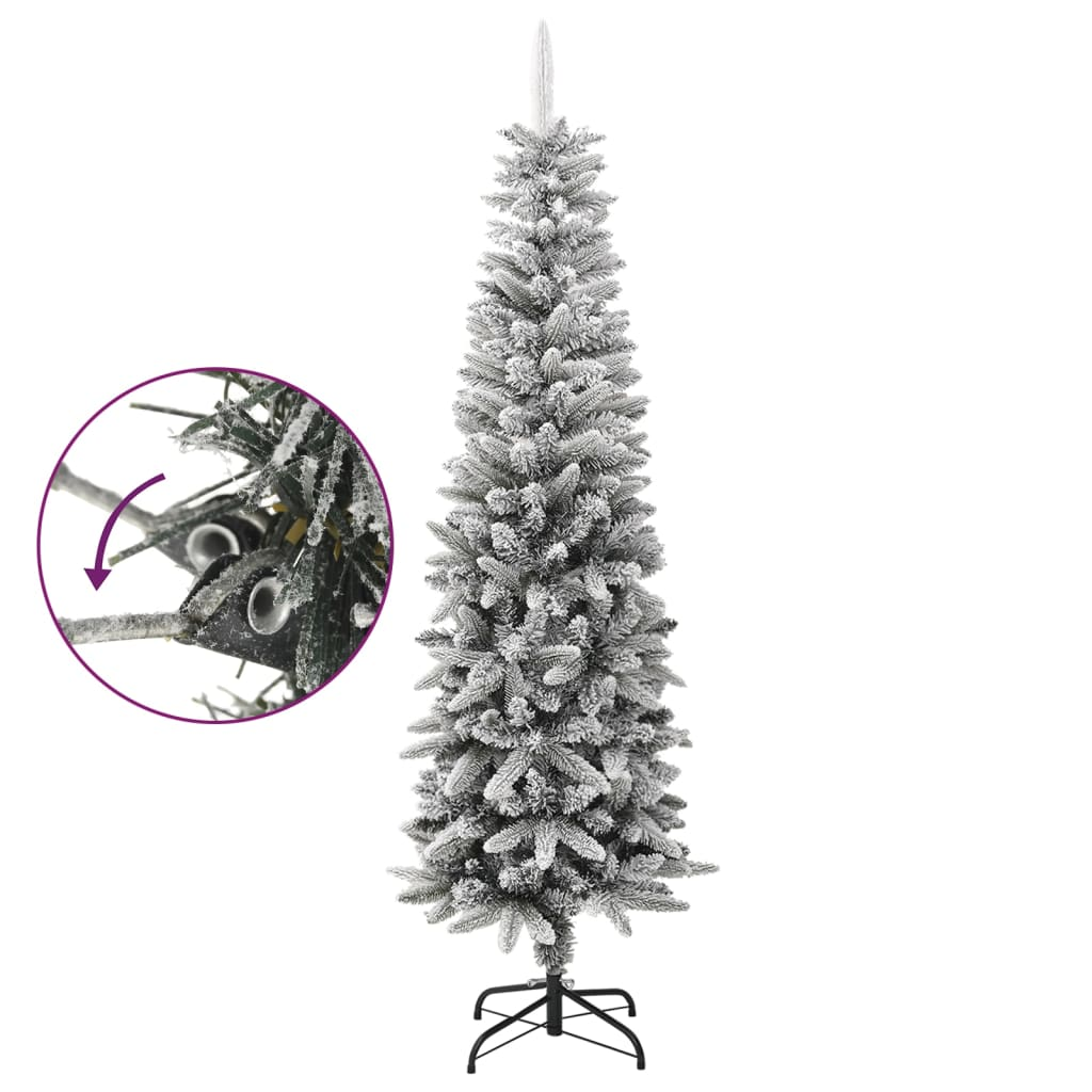 Artificial Slim Christmas Tree with Flocked Snow 6 ft PVC&PE