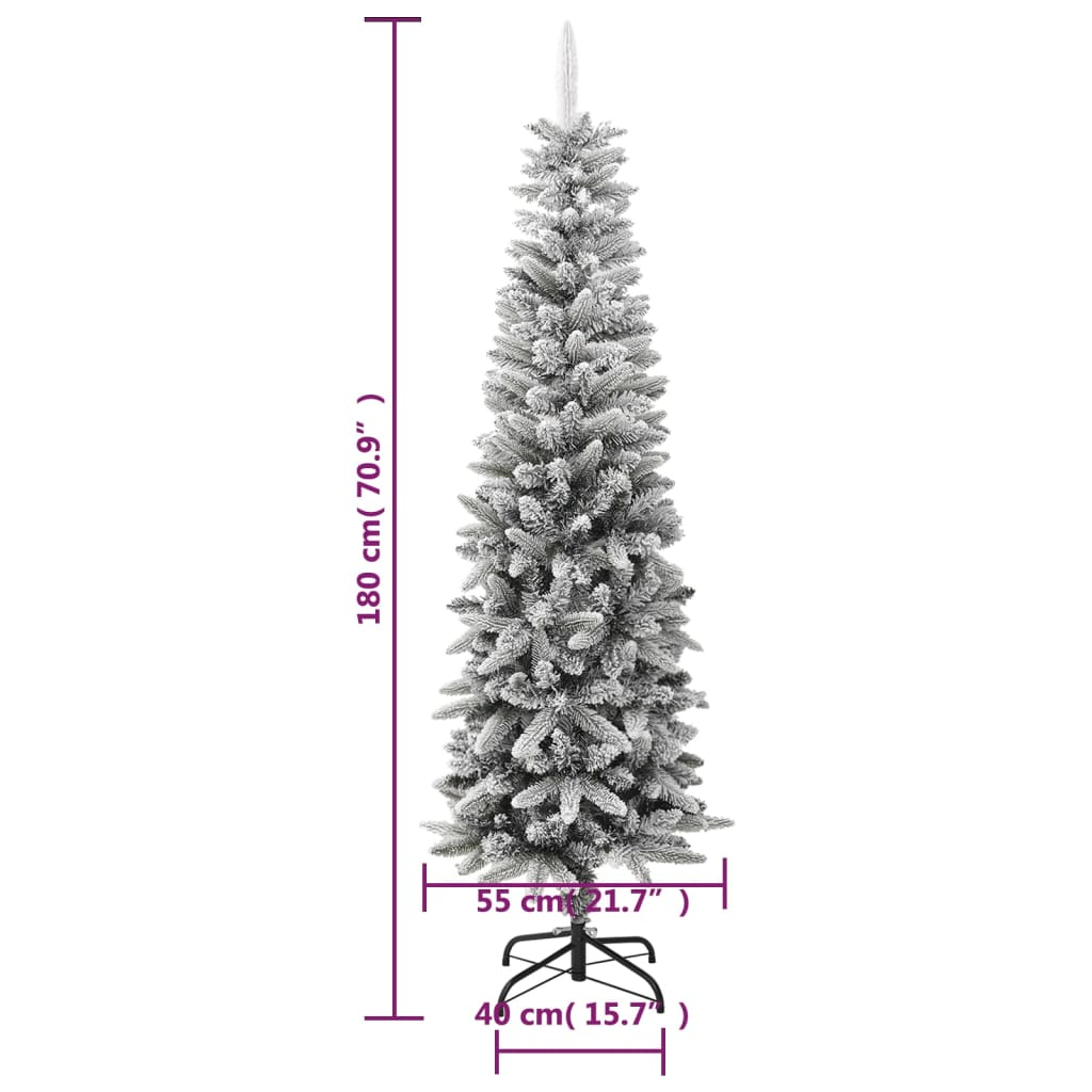 Artificial Slim Christmas Tree with Flocked Snow 6 ft PVC&PE