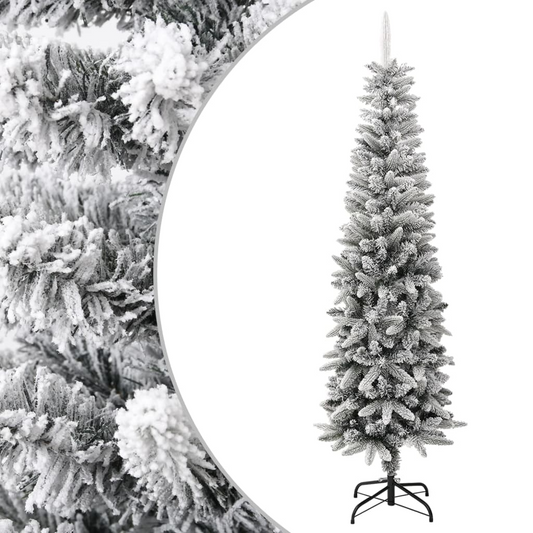 Artificial Slim Christmas Tree with Flocked Snow 7 ft PVC&PE