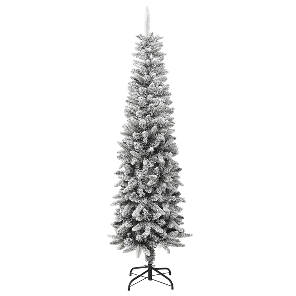 Artificial Slim Christmas Tree with Flocked Snow 7 ft PVC&PE