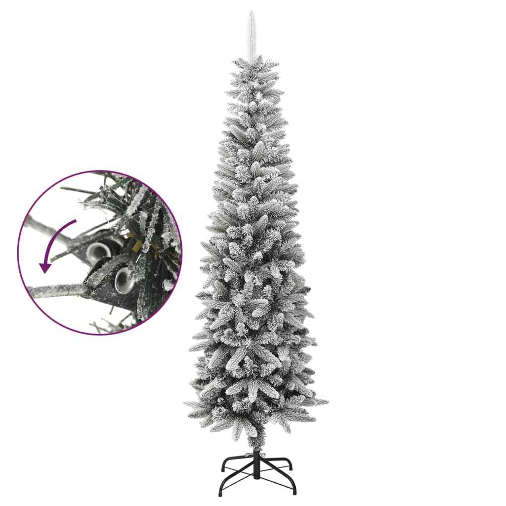 Artificial Slim Christmas Tree with Flocked Snow 7 ft PVC&PE