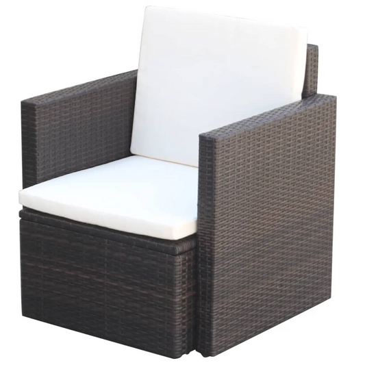 vidaXL Patio Chair with Cushions and Pillows Poly Rattan Brown