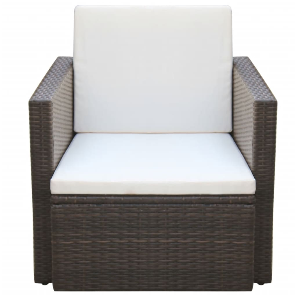 vidaXL Patio Chair with Cushions and Pillows Poly Rattan Brown