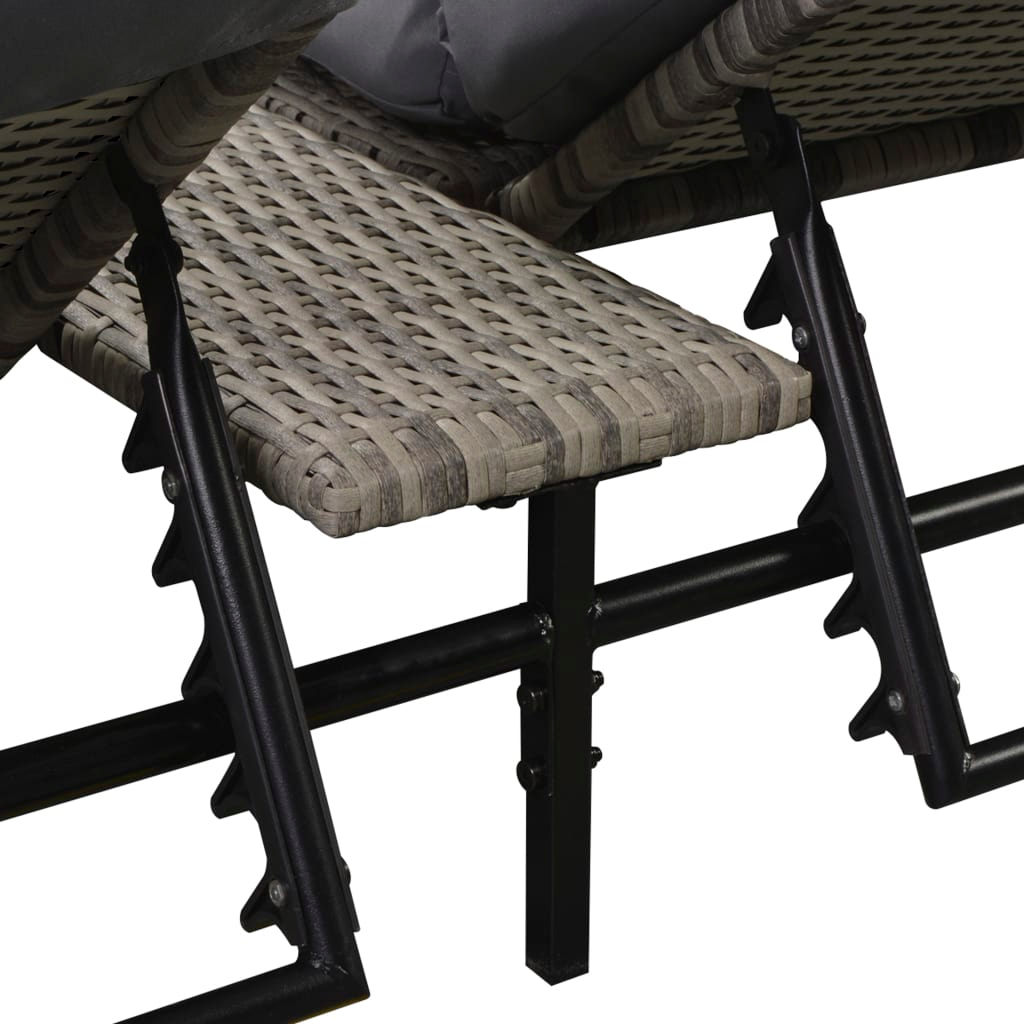 vidaXL Double Sun Lounger with Cushion Poly Rattan Gray