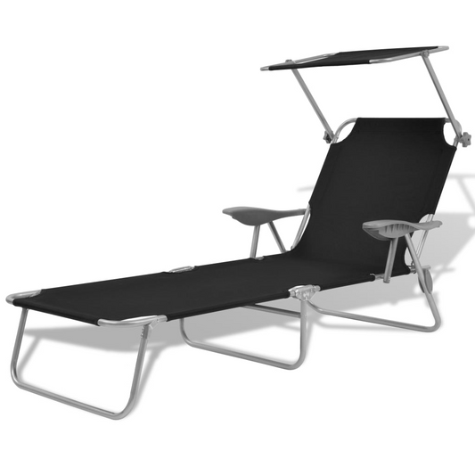 vidaXL Sun Lounger with Canopy Steel Black