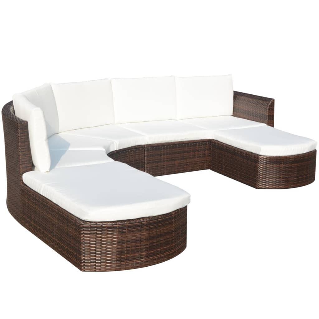 vidaXL 4 Piece Patio Lounge Set with Cushions Poly Rattan Brown