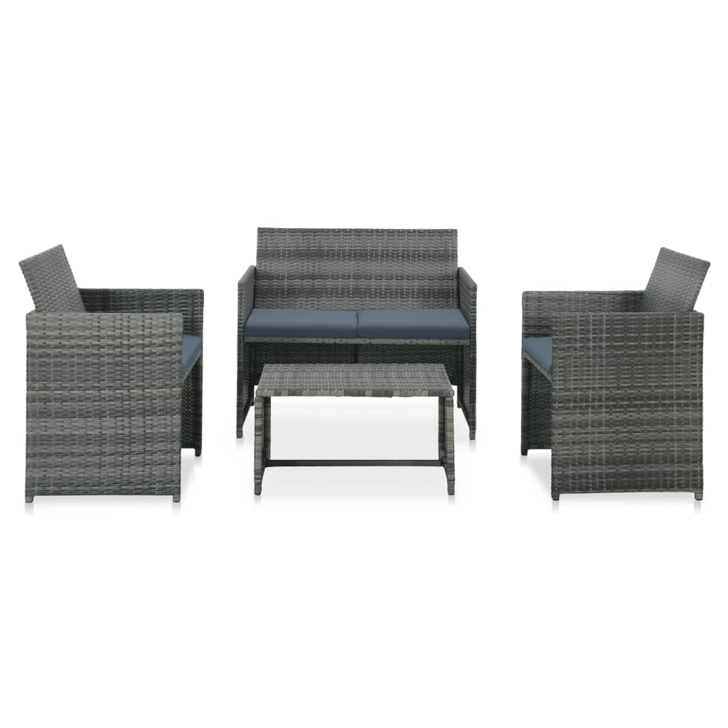 vidaXL 4 Piece Patio Lounge with Cushions Set Poly Rattan Gray