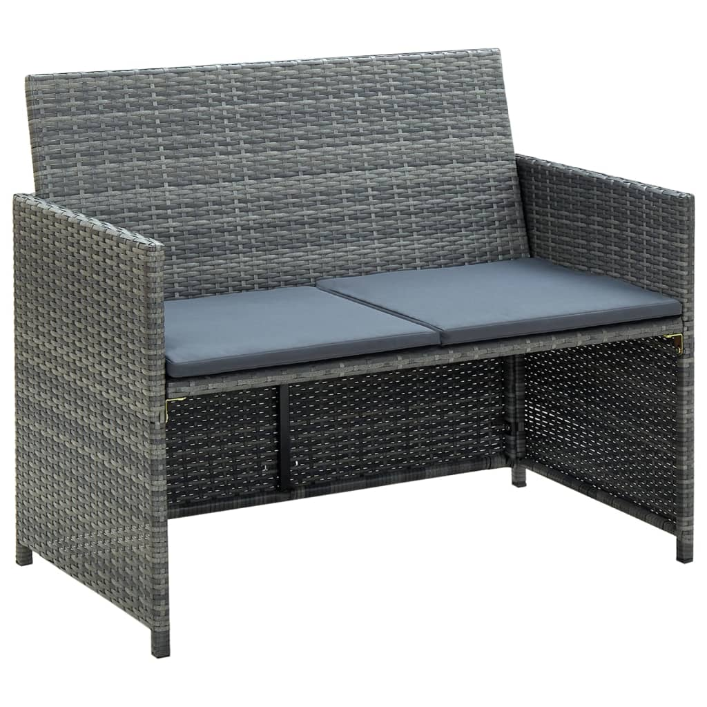 vidaXL 4 Piece Patio Lounge with Cushions Set Poly Rattan Gray