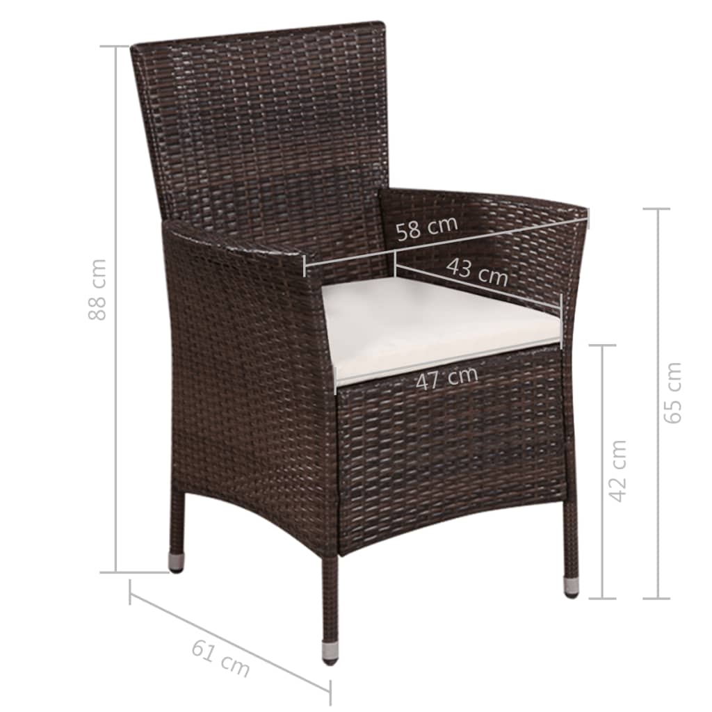 vidaXL Patio Chair and Stool with Cushions Poly Rattan Brown