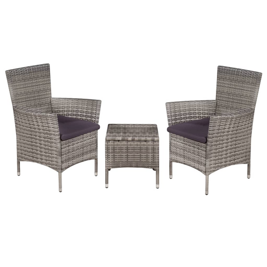 vidaXL 3 Piece Bistro Set Poly Rattan Gray