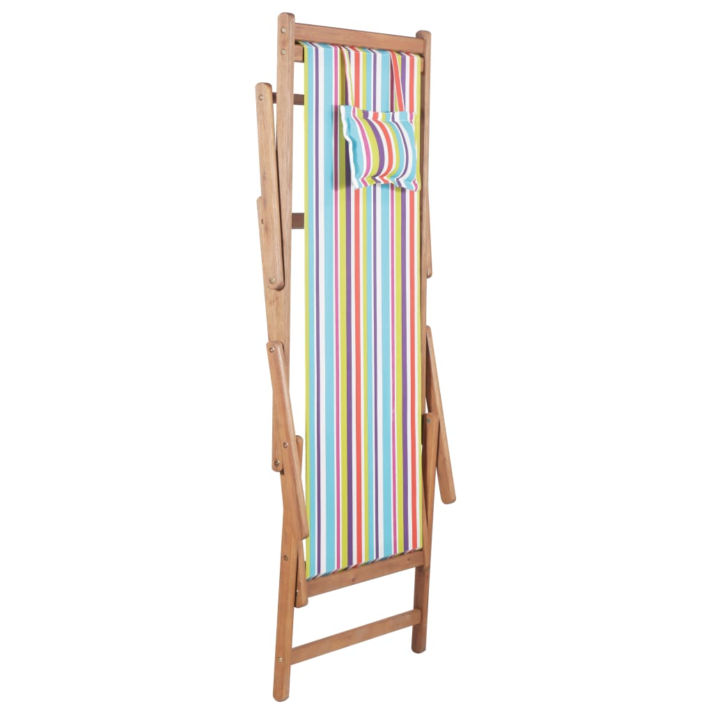 vidaXL Folding Beach Chair Fabric and Wooden Frame Multicolor