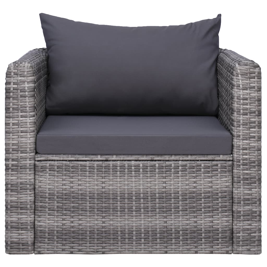 vidaXL Patio Chair with Cushion and Pillow Poly Rattan Gray