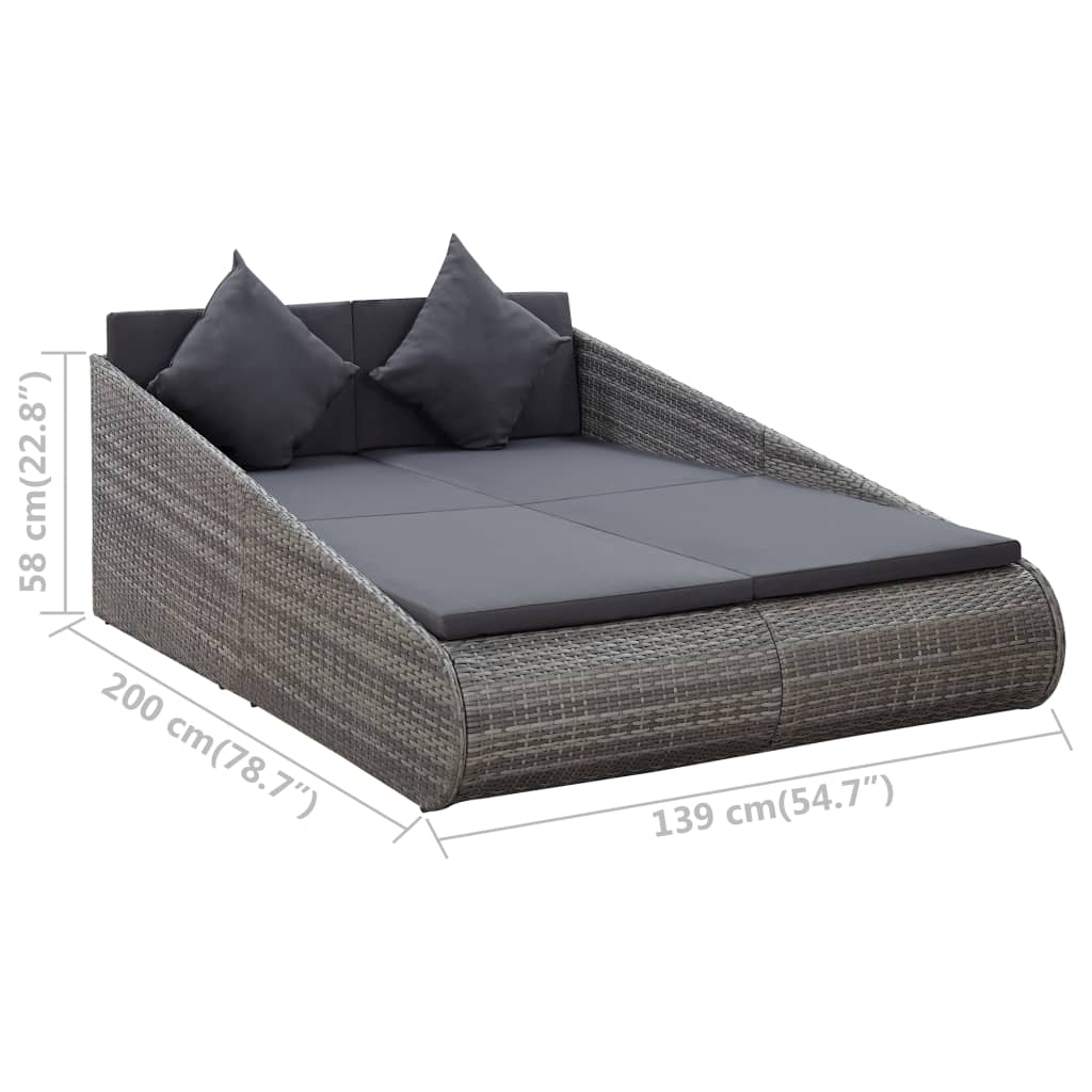 vidaXL Patio Bed Gray 43.3"x78.7" Poly Rattan