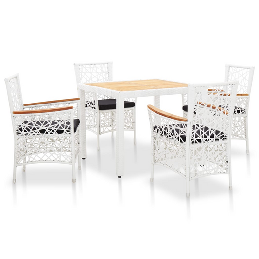 vidaXL 5 Piece Patio Dining Set Poly Rattan White