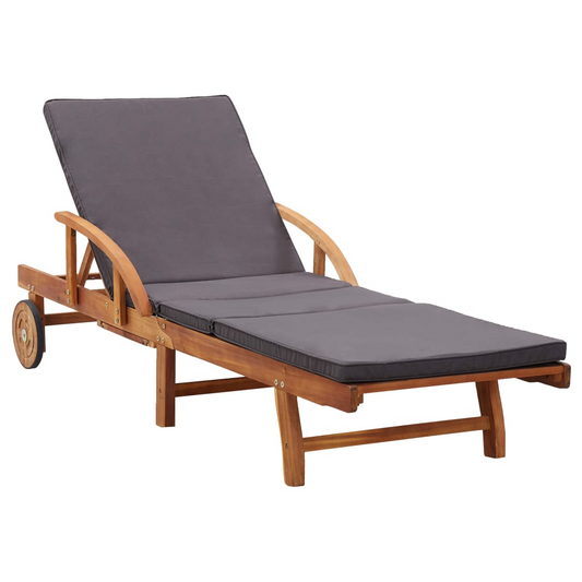 vidaXL Sun Lounger with Cushion Solid Acacia Wood