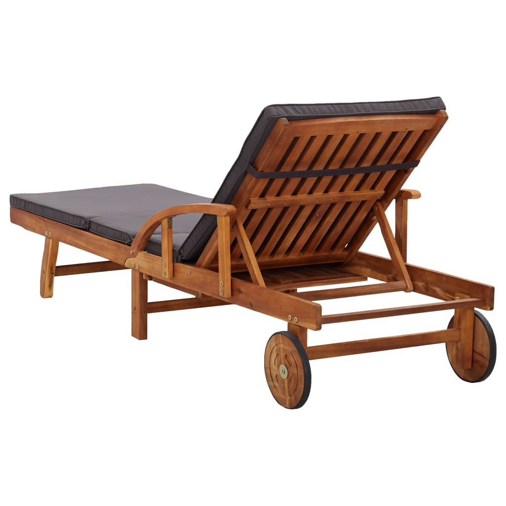 vidaXL Sun Lounger with Cushion Solid Acacia Wood