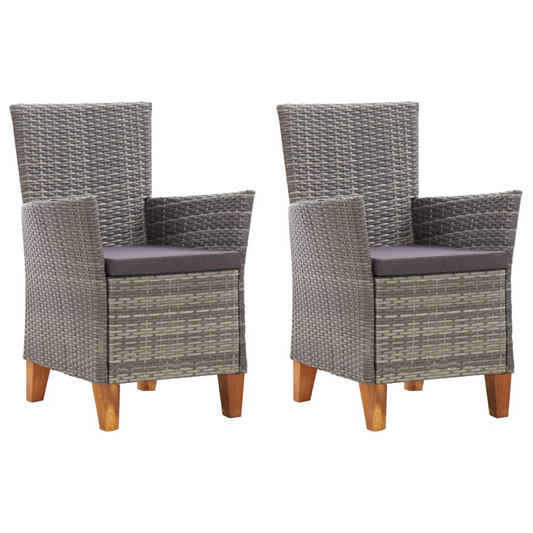 vidaXL Patio Chairs 2 pcs with Cushions Poly Rattan Gray