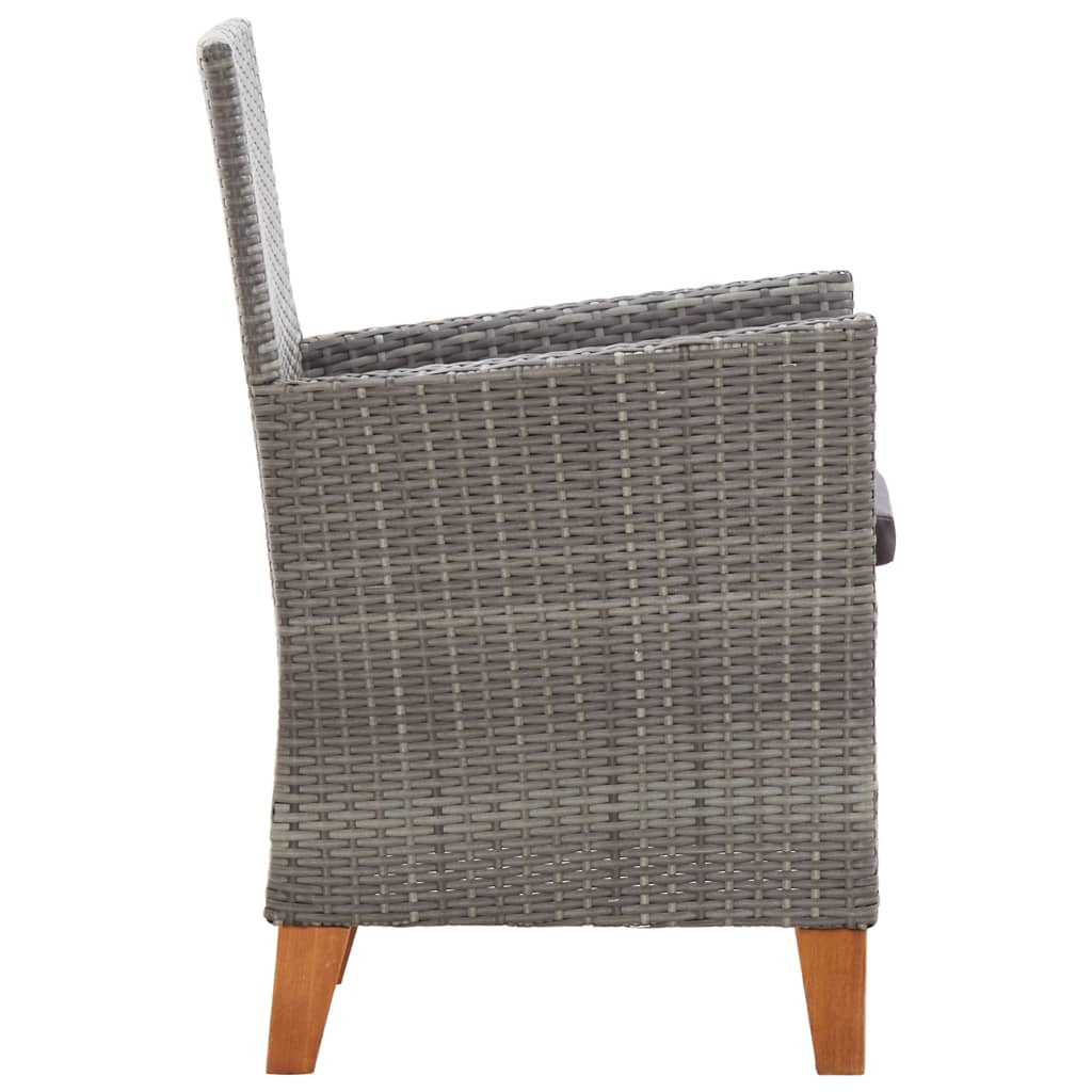 vidaXL Patio Chairs 2 pcs with Cushions Poly Rattan Gray