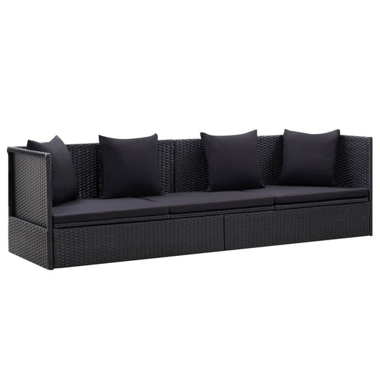 vidaXL Patio Bed with Cushion and Pillow Poly Rattan Black