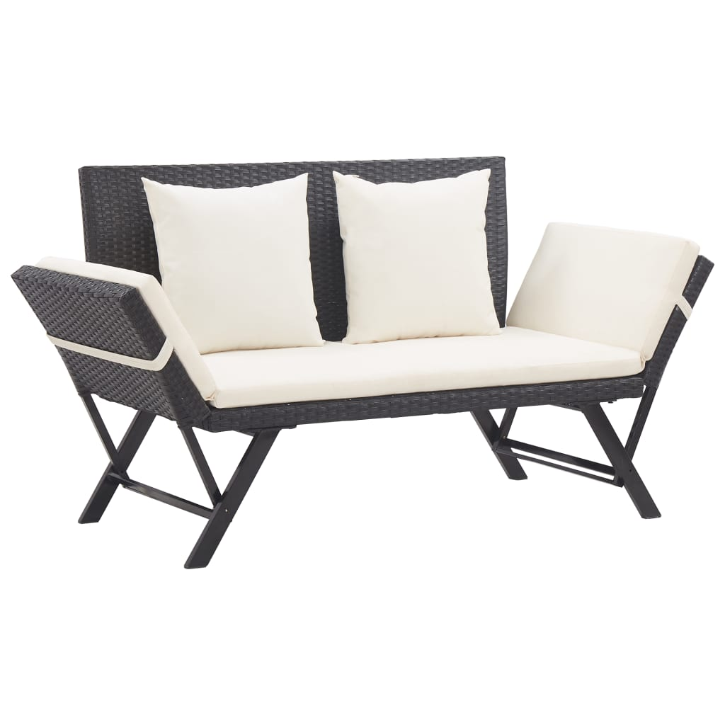 vidaXL Patio Bench with Cushions 69.3" Black Poly Rattan