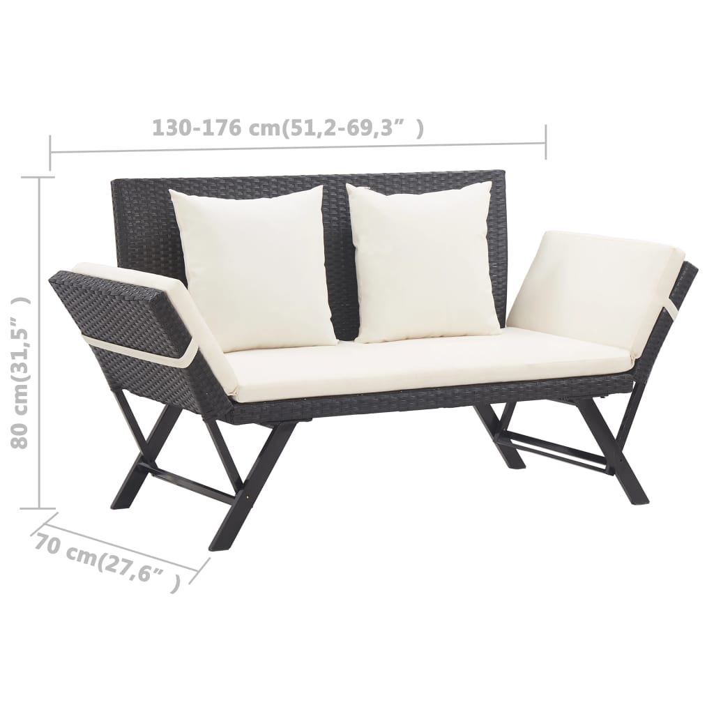 vidaXL Patio Bench with Cushions 69.3" Black Poly Rattan