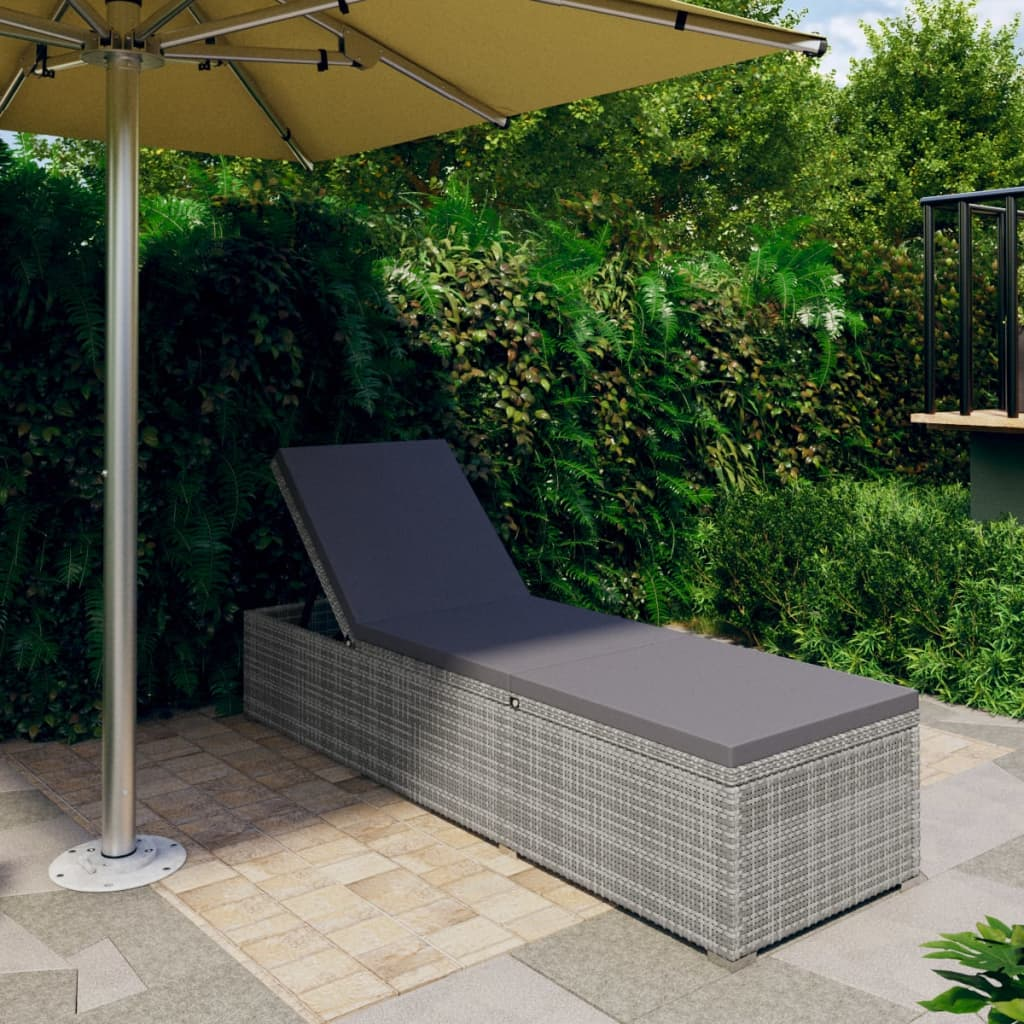 vidaXL Sun Lounger with Cushion Poly Rattan Gray