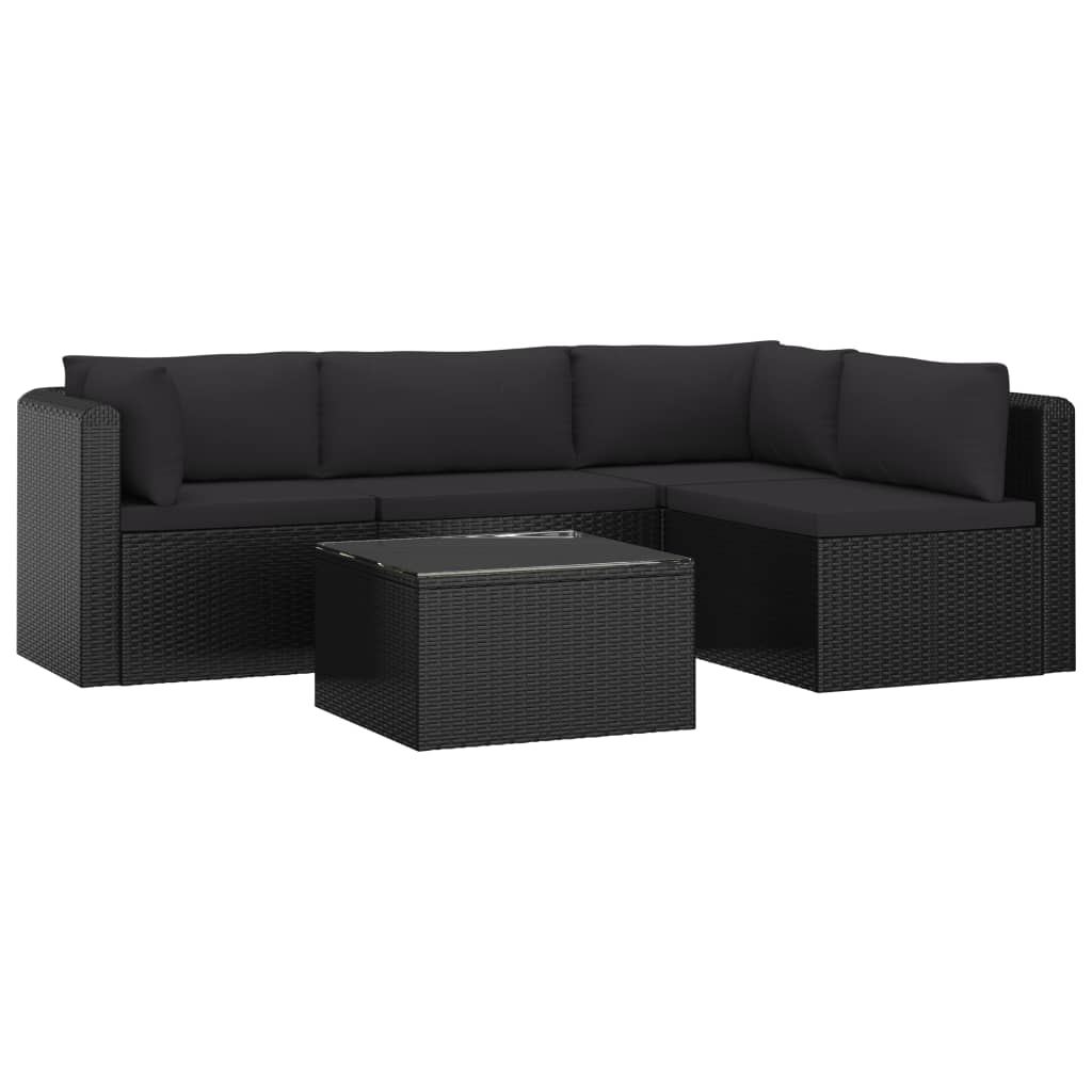 vidaXL 5 Piece Patio Lounge Set with Cushions Poly Rattan Black