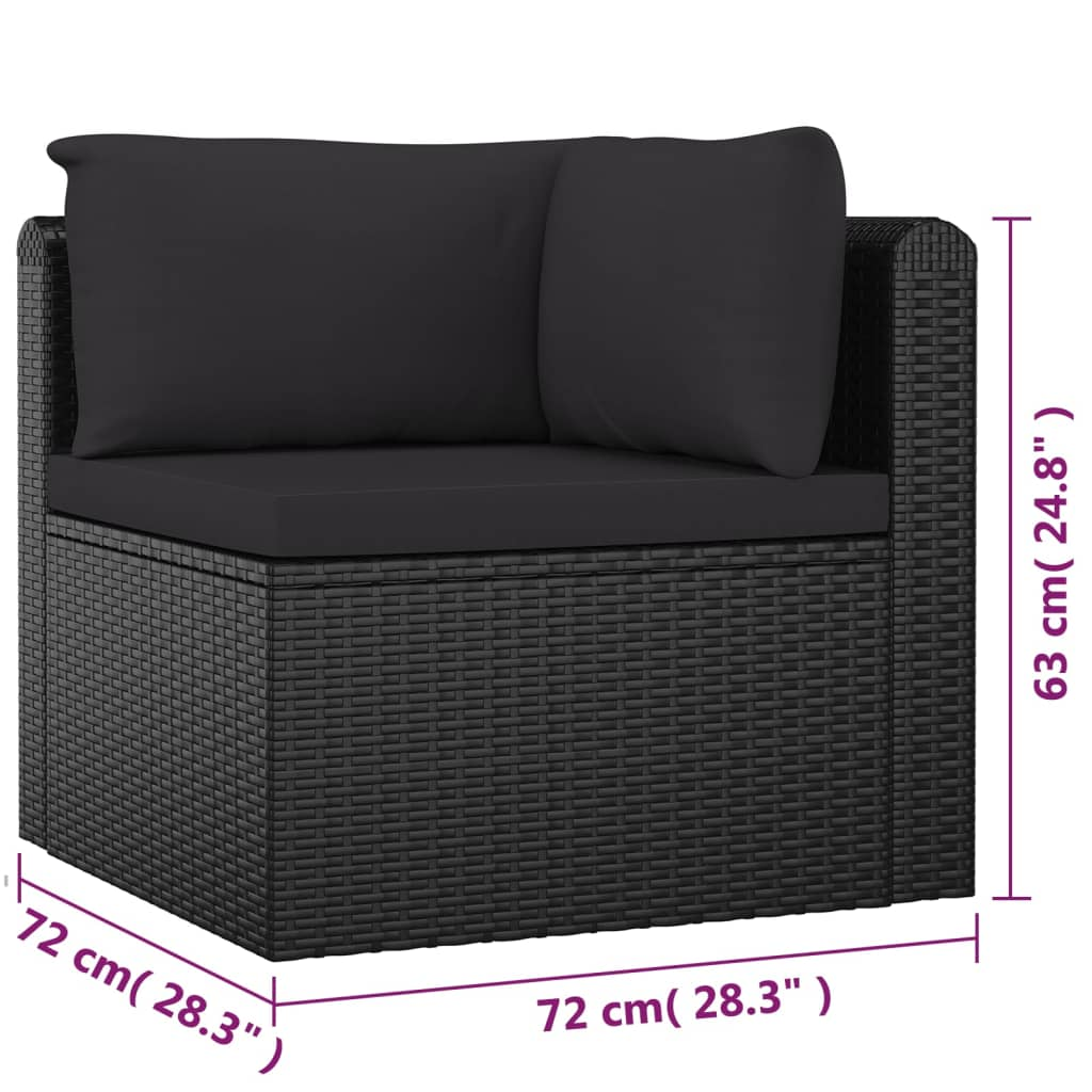 vidaXL 7 Piece Patio Lounge Set with Cushions Poly Rattan Black