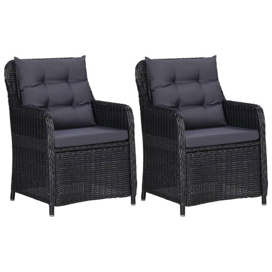 vidaXL Patio Chairs 2 pcs with Cushions Poly Rattan Black