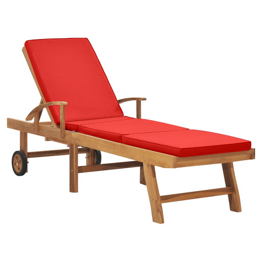 vidaXL Sun Lounger with Cushion Solid Teak Wood Red