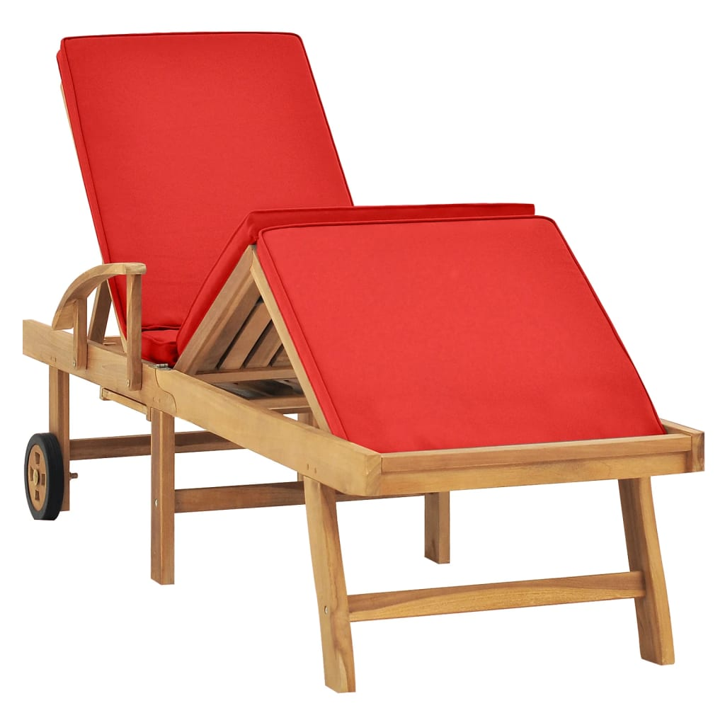 vidaXL Sun Lounger with Cushion Solid Teak Wood Red