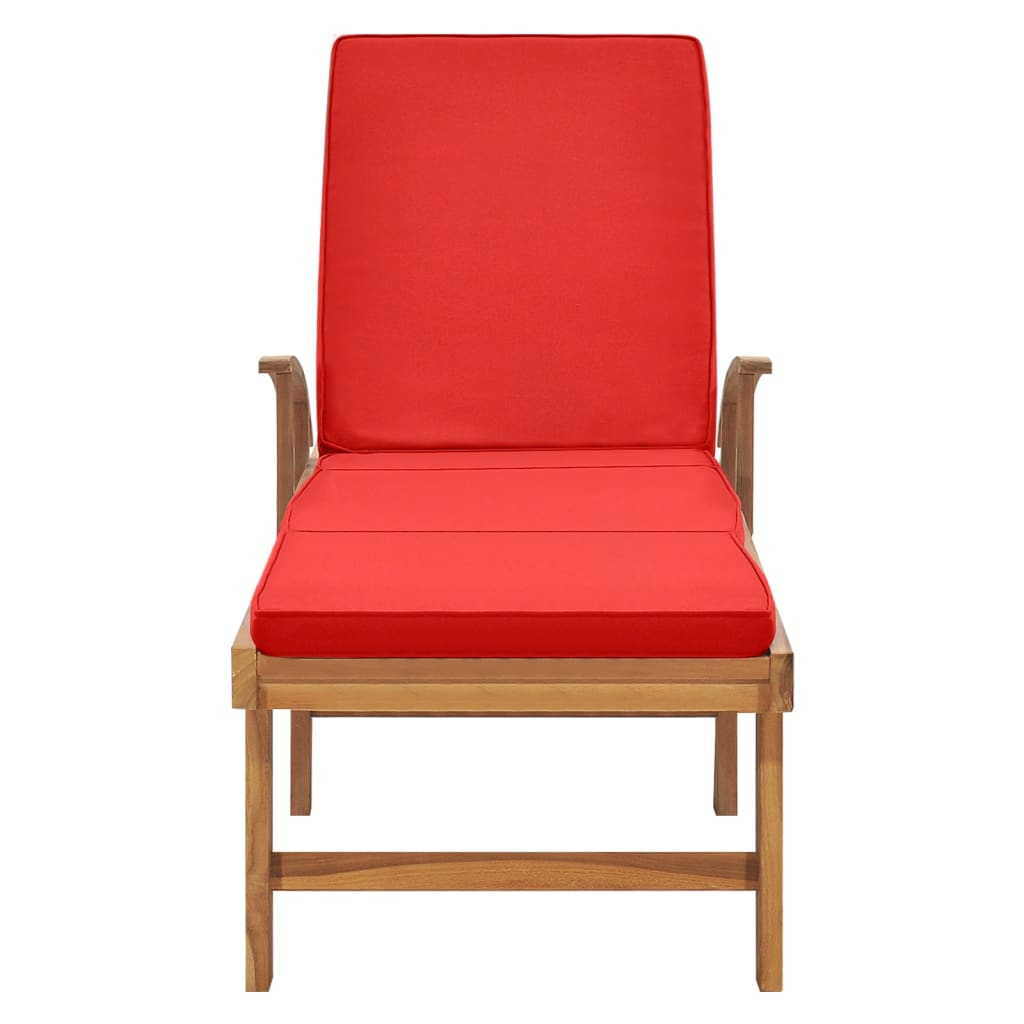 vidaXL Sun Lounger with Cushion Solid Teak Wood Red