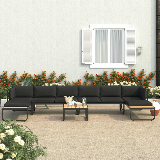 vidaXL 5 Piece Patio Corner Sofa Set with Cushions Aluminum and WPC