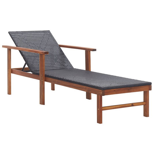 vidaXL Sun Lounger Poly Rattan and Solid Acacia Wood Black