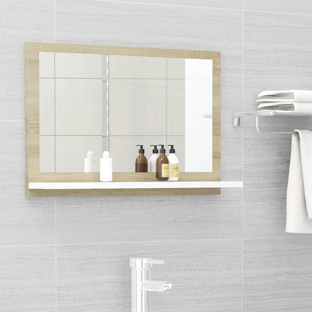 Bathroom Mirror White and Sonoma Oak 23.6"x4.1"x14.6" Engineered Wood