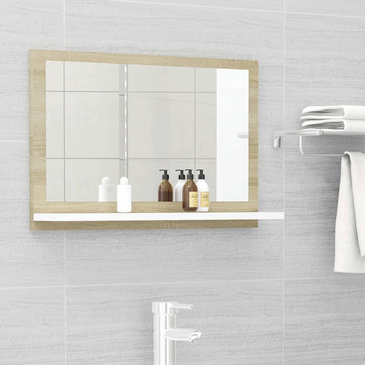 Bathroom Mirror White and Sonoma Oak 23.6"x4.1"x14.6" Engineered Wood